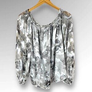 White House Black Market Gray Ruffled Blouse